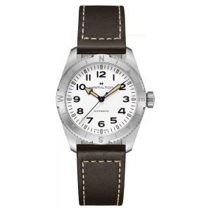 Hamilton Khaki Field Expedition Auto blanco correa marrón 37mm