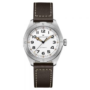 Hamilton Khaki Field Expedition Auto blanco correa marrón 41mm