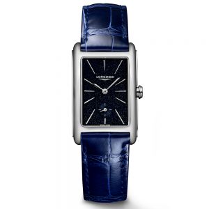 Longines DolceVita acero correa de cocodrilo azul