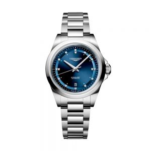 Longines Conquest esfera azul índices diamante 30mm
