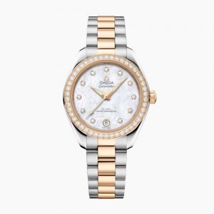 Omega Seamaster Aqua Terra 150M esfera blanca con diamantes y oro 30mm