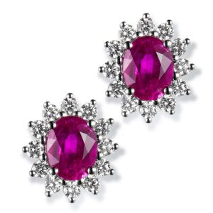 Pendientes "Royal Trilogy" de oro blanco mini rubíes y orla de diamantes