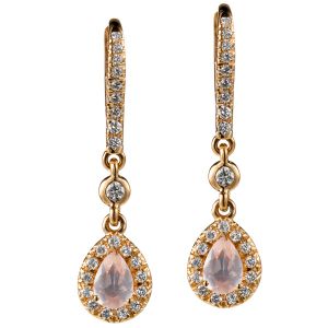 Pendientes_Caramelo_oro_rosa_cuarzos_rosas_orla_diamantes_vista_frontal_Ref_J5694PB