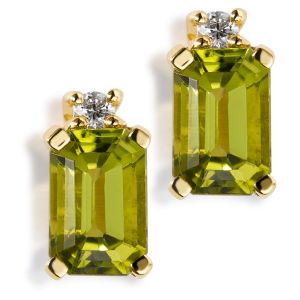 pendientes-oro-amarillo-peridotos-talla-esmeralda-brillantes- Ref J6052TB