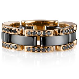 sortija-oro-rosa-ceramica-negra-diamantes-negros - Chocrón Joyeros