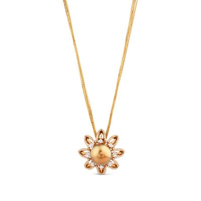Colgante de oro rosa con estrella de diamantes y perla central marrón
