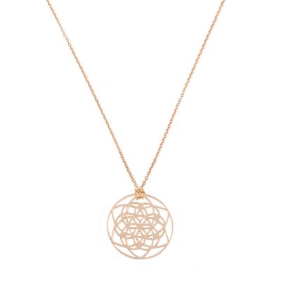 Collar Flower of life de oro rosa con un discreto diamante en el colgante