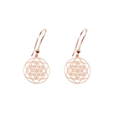 Pendientes Flower of life de oro rosa con un discreto diamante