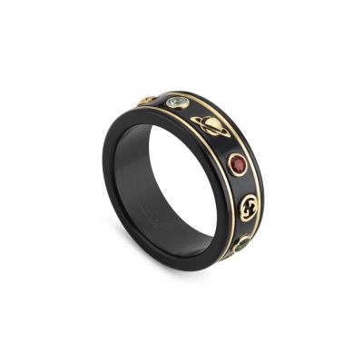anillo gucci icon oro amarillo corindon sintetico negro topacios Distribuidor oficial Gucci Chocron Joyeros Chocron Joyeros