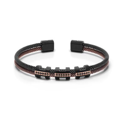 Pulsera Baraka Acero, Oro Rosa, PVD y Diamantes negros