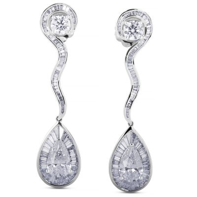 Pendientes largos de oro blanco con diamantes 