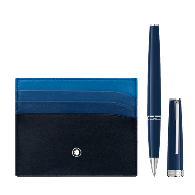 Montblanc Meisterstück Set  con rollerball PIX Blue y portatarjetas