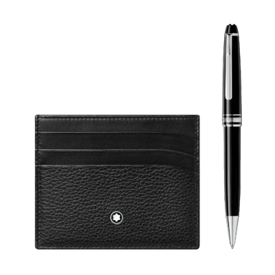 Set Montblanc con bolígrafo platinado Meisterstück Classique y portatarjetas de bolsillo Meisterstück 6 tarjetas