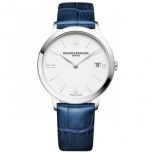 Baume et Mercier Classima con caja de acero de 36.5mm, calendario a las 3h y correa de piel azul