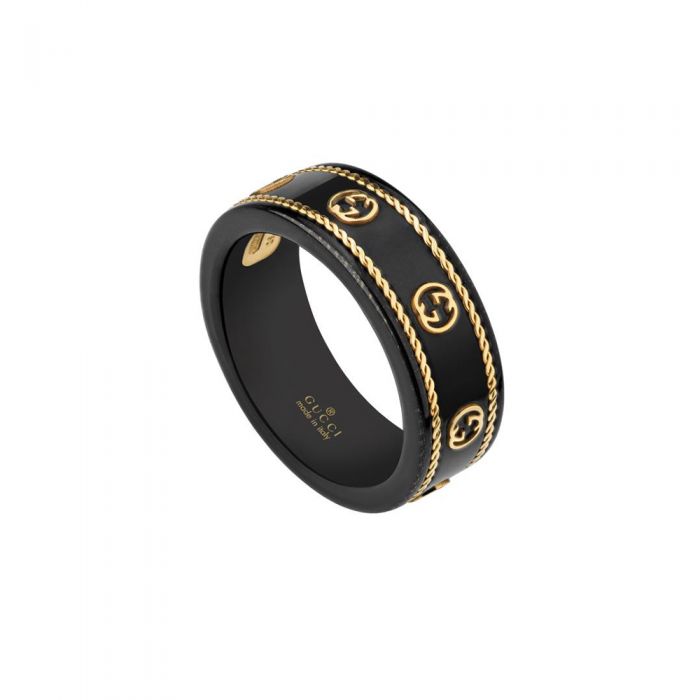 anillo gucci icon oro amarillo corindon sintetico negro