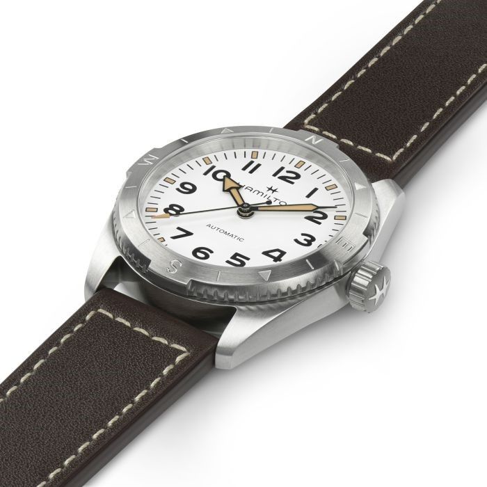 Hamilton Khaki Field Expedition Auto blanco correa marron 37mm Chocron Joyeros