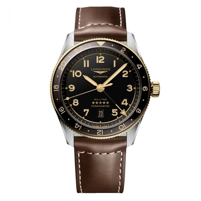 Longines Spirit Zulu Time negro y dorado con correa 42mm Chocr n