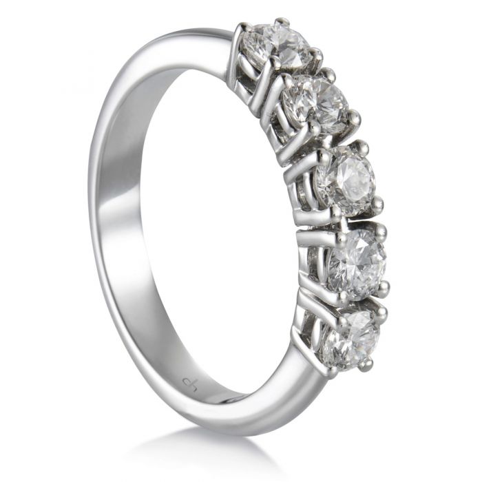 Media alianza de oro blanco con 5 diamantes en garra Chocr n