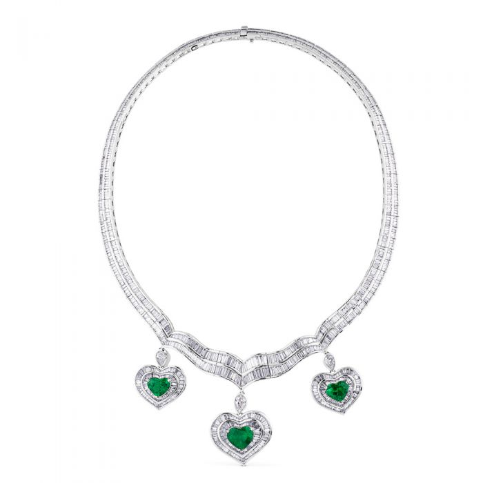 Estilo Victoriano-rosa de diamantes-Verde Esmeralda Chapado en Oro Colgante Collar Dr