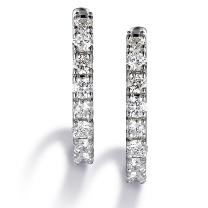 Pendientes de aro pequenos de oro blanco con diamantes en garra 0.25 quilates Chocron Joyeros Chocron Joyeros