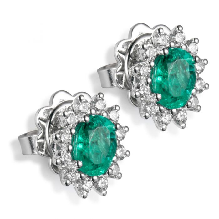 Pendientes Royal Trilogy de oro blanco mini esmeraldas y orla de diamantes Chocron Joyeros Chocron Joyeros