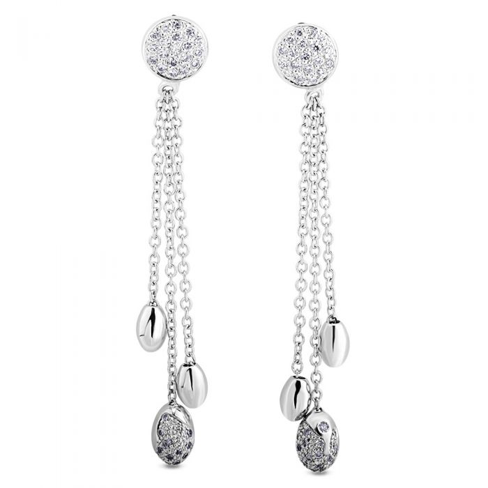 Pendientes largos de oro blanco y diamantes para novia j4192pb