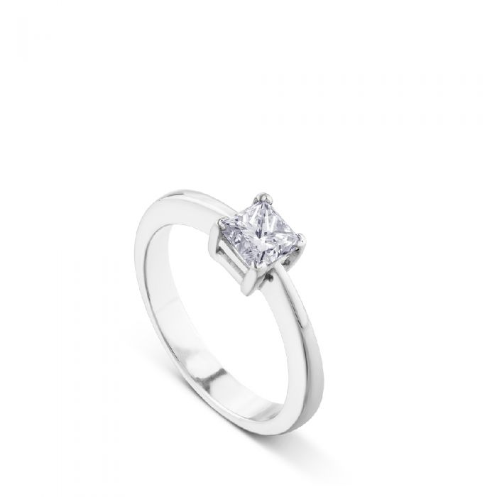 Solitario de oro blanco con diamante talla princesa 4 garras Chocron Joyeros Chocron Joyeros