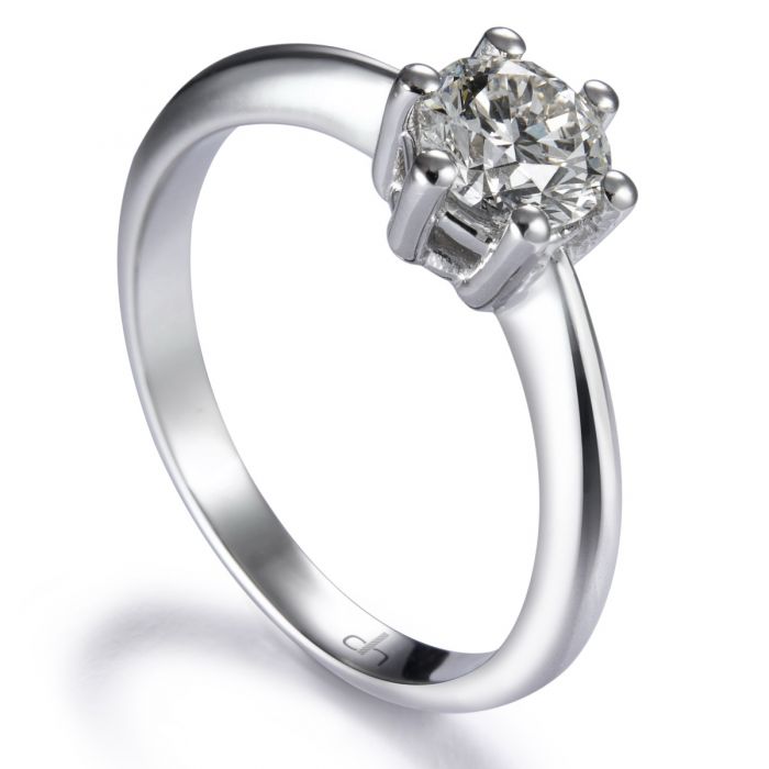 Solitario Ginebra de oro blanco con diamante talla brillante 6 garras Chocron Joyeros Chocron Joyeros