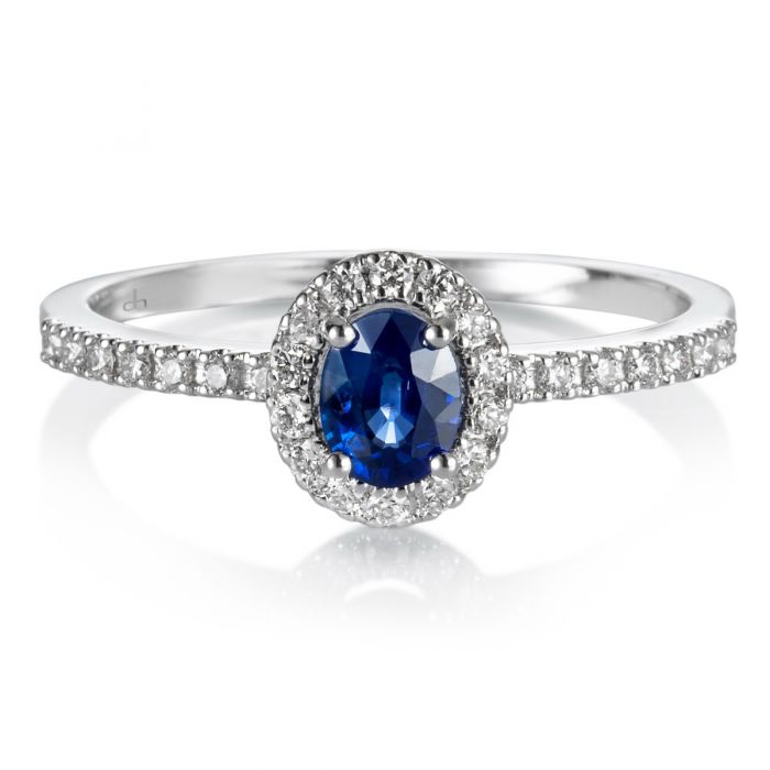 Anillo oro blanco con zafiro azul sale