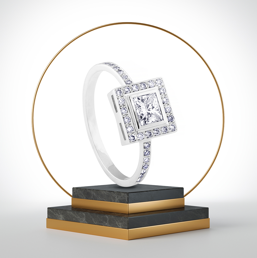 anillo oro blanco con diamantes coleccion Geomitrich - Chocron