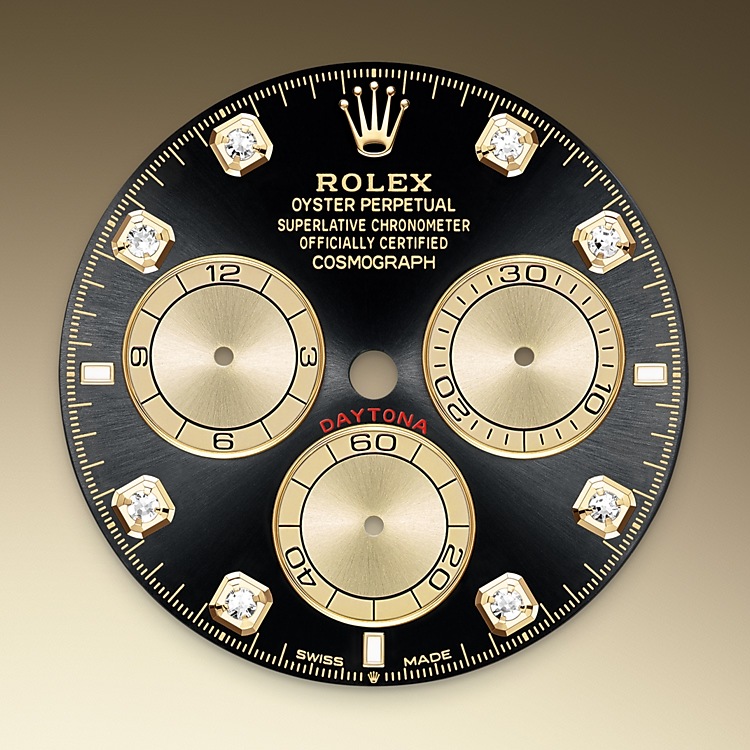  Esfera Negro vivo y dorada engastada de diamantes Rolex Cosmograph Daytona oro amarillo en Chocrón Joyeros