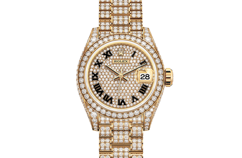 Rolex Lady-Datejust de oro amarillo, diamantes y esfera pavé diamantes en Chocrón Joyeros
