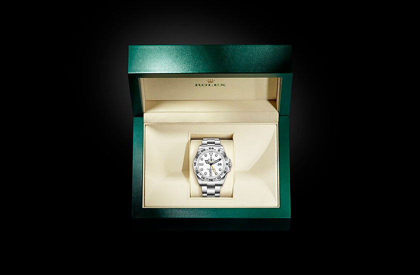 Estuche reloj Rolex Explorer II de acero Oystersteel y esfera blanca en Chocrón Joyeros