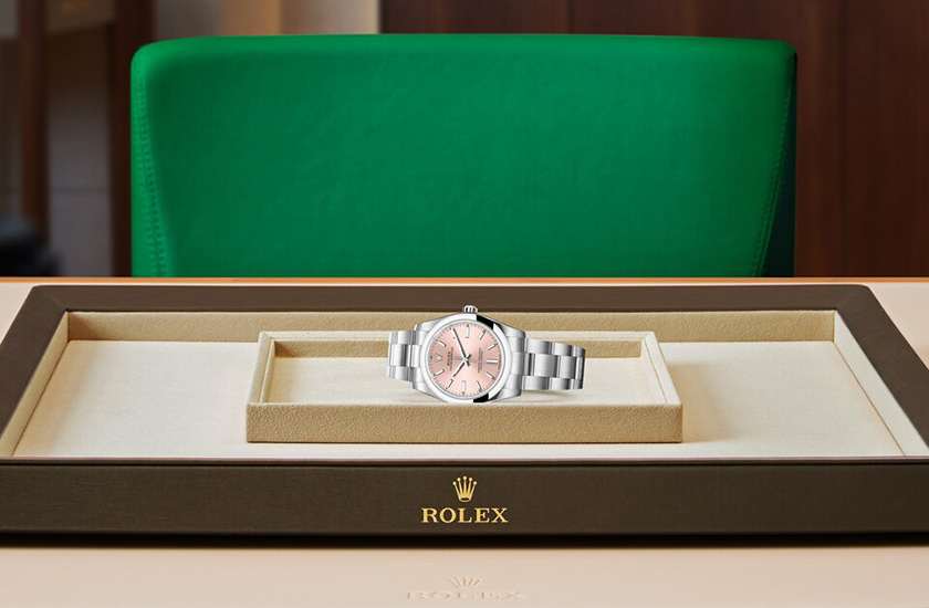 Reloj Rolex Oyster Perpetual 34 de acero Oystersteel y esfera rosa watchdesk en Chocrón Joyeros