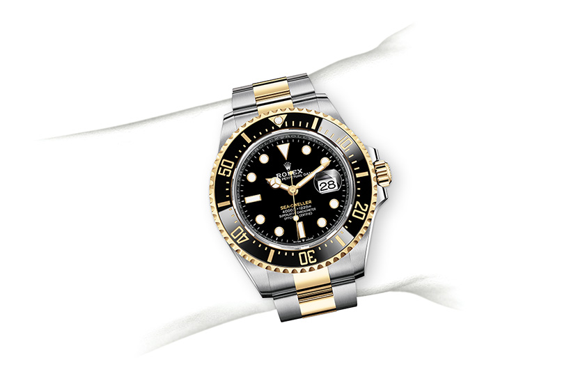 Simulación muñeca Reloj Rolex Sea-Dweller de acero Oystersteel, oro amarillo y esfera negra en Chocrón Joyeros